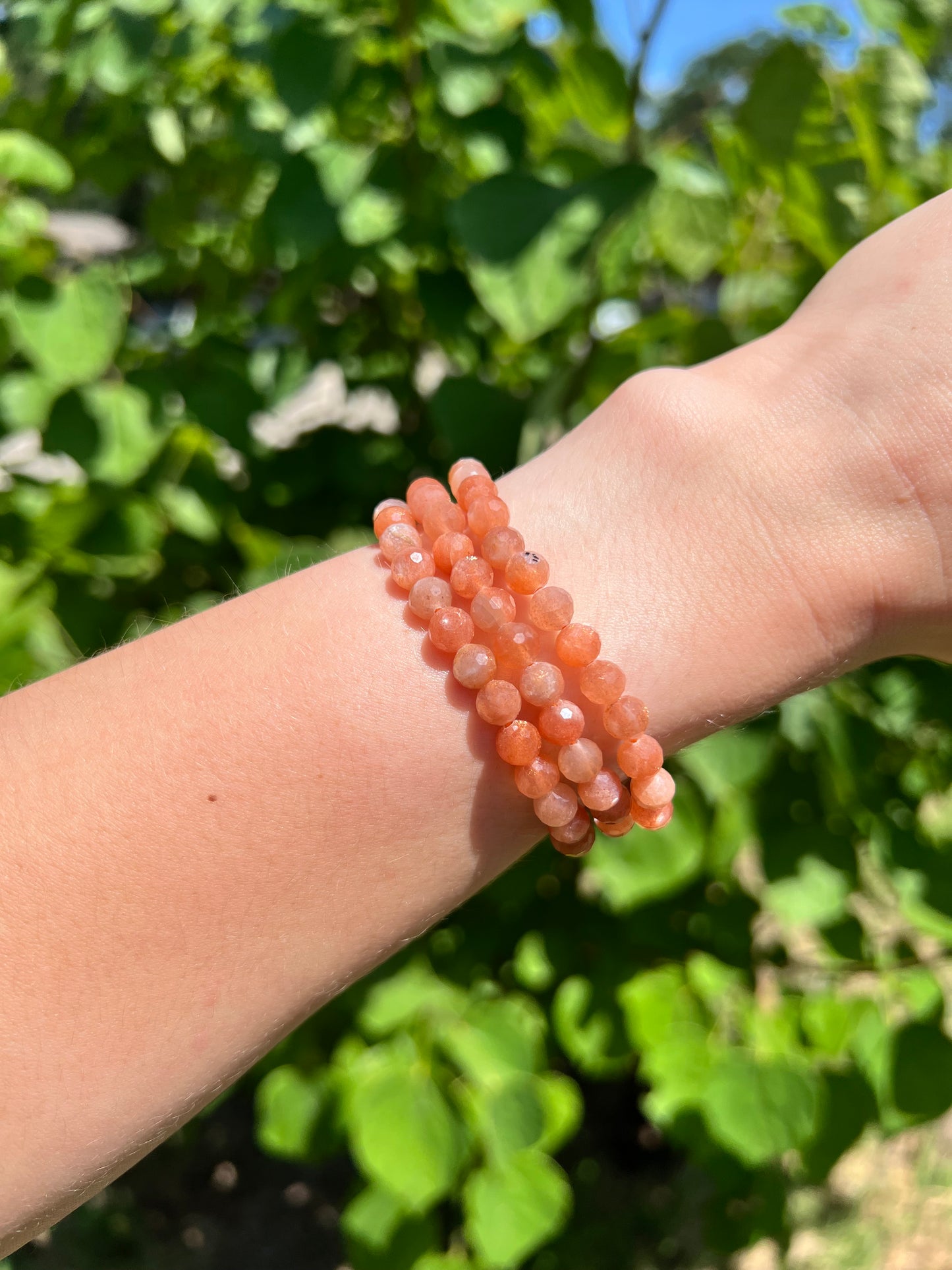 6 mm Faceted Sunstone Beaded Bracelets
