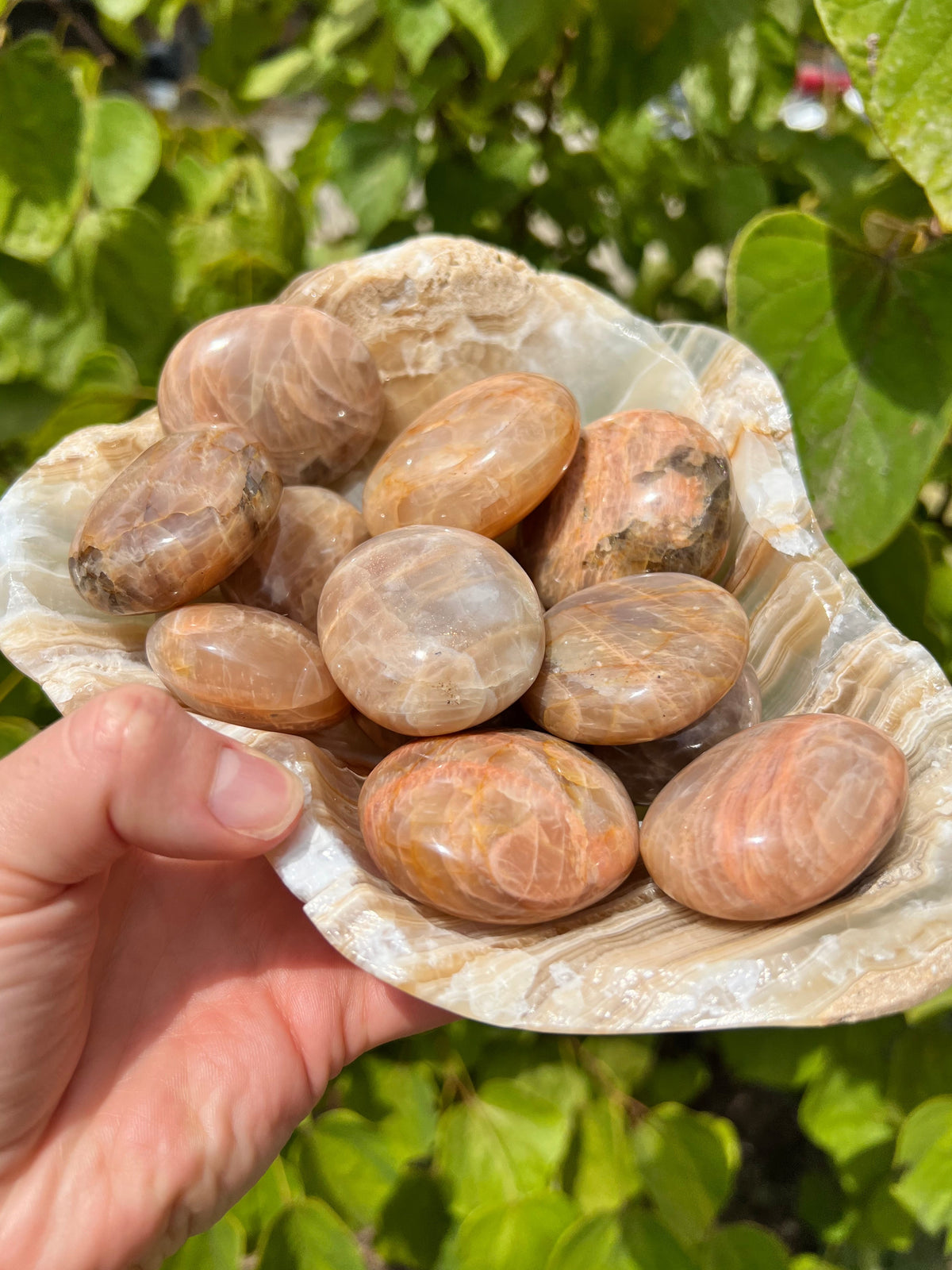 Peach Moonstone Palm Stones