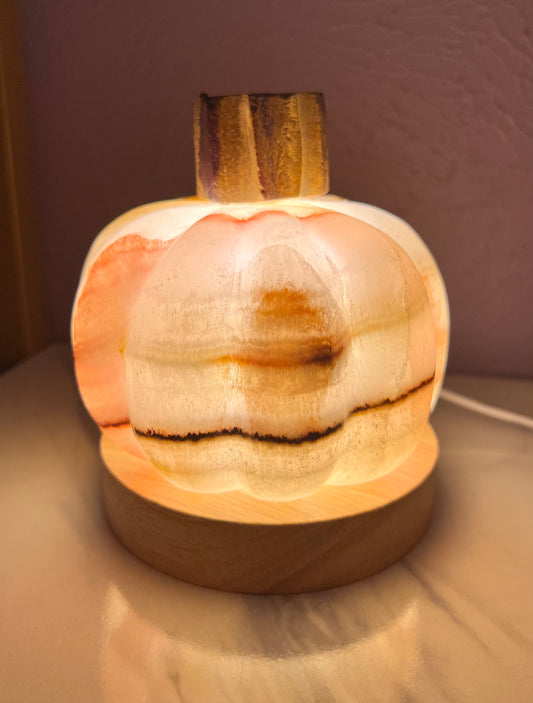 Mexican Onyx Pumpkin Lamps
