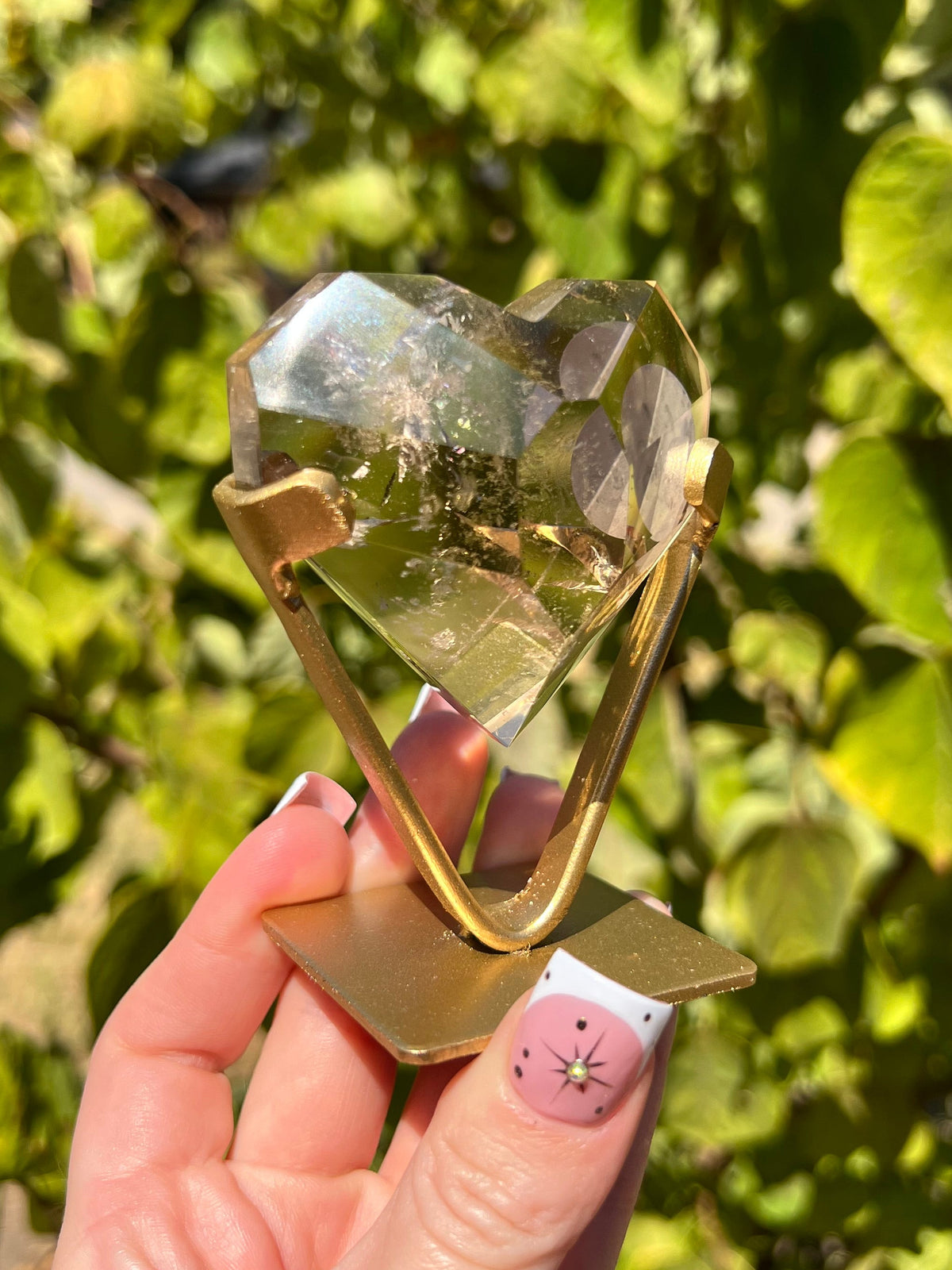 Faceted Quartz Hearts on Stands