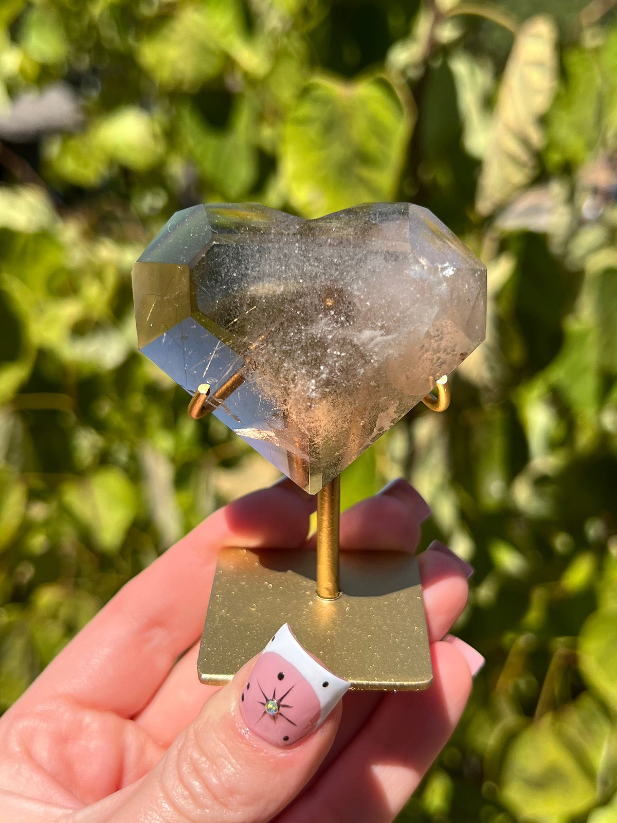 Faceted Quartz Hearts on Stands
