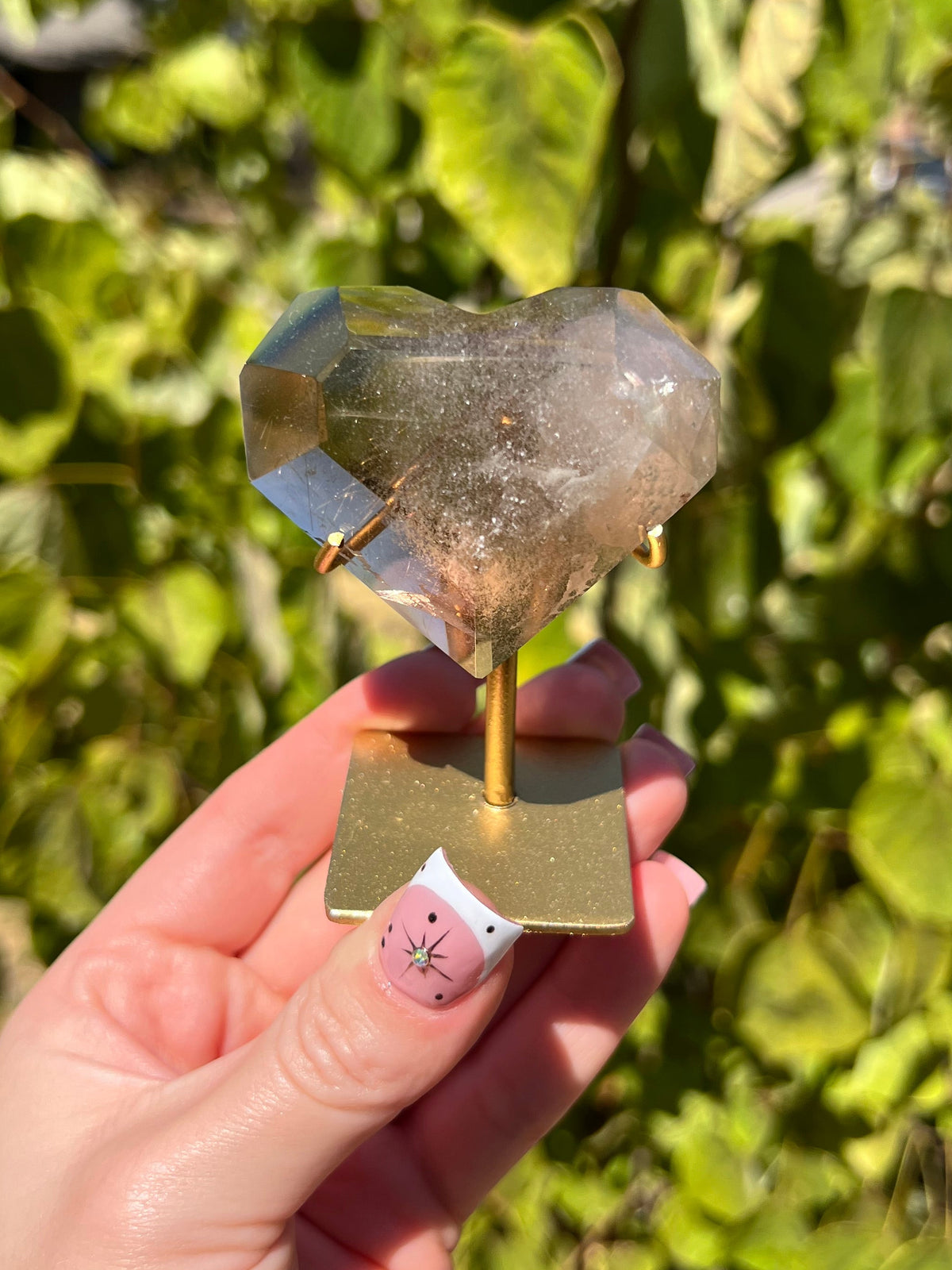 Faceted Quartz Hearts on Stands