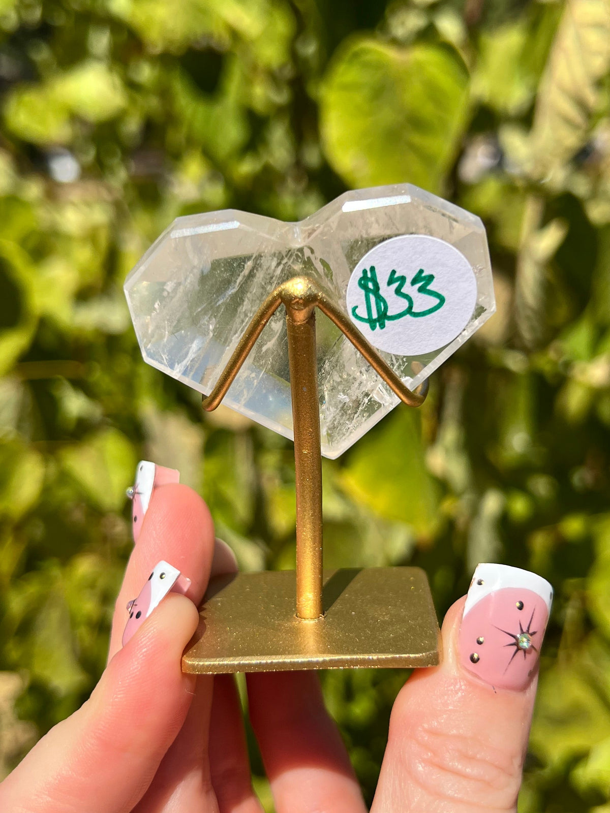 Faceted Quartz Hearts on Stands