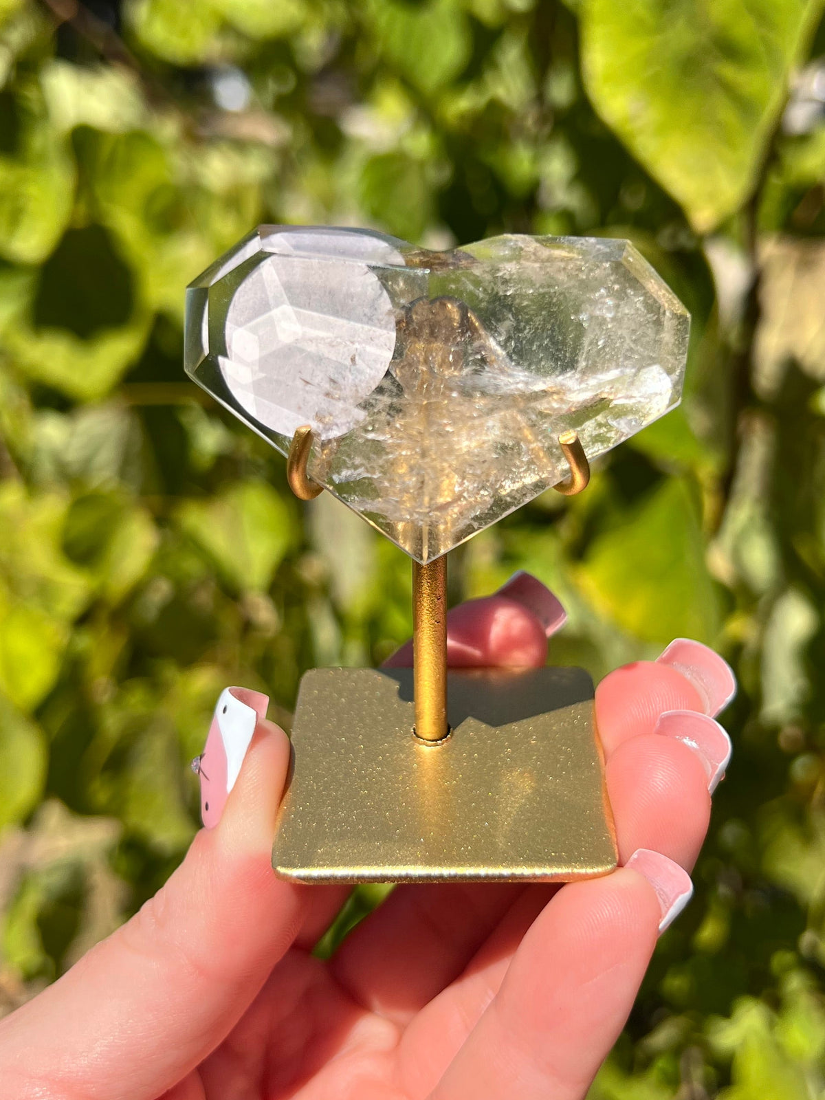 Faceted Quartz Hearts on Stands