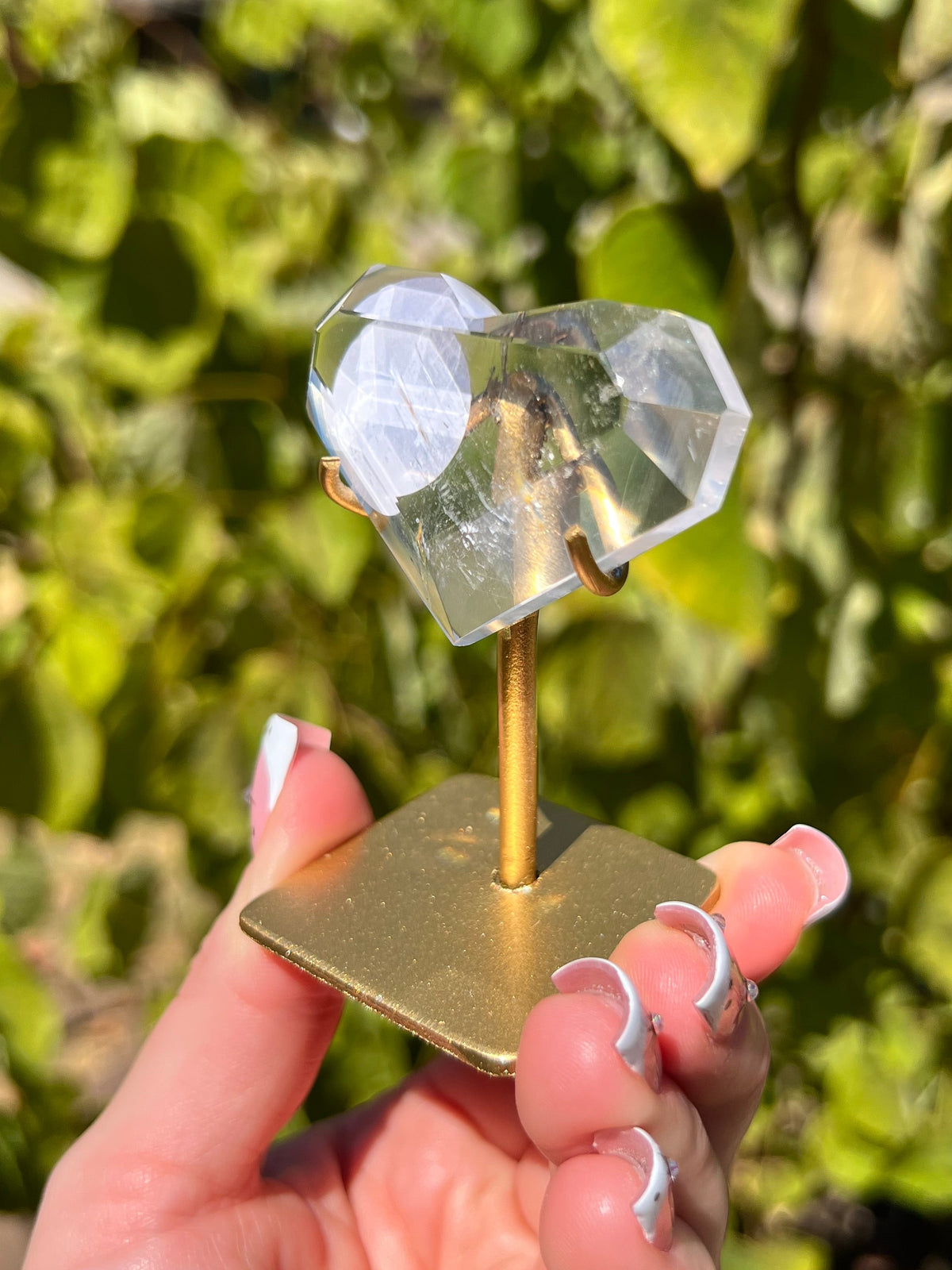 Faceted Quartz Hearts on Stands