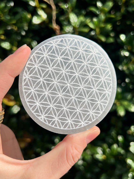 Selenite Flower of Life Charging Plates