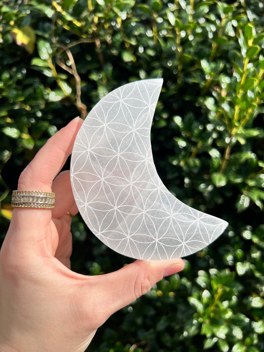 Selenite Flower of Life Moons