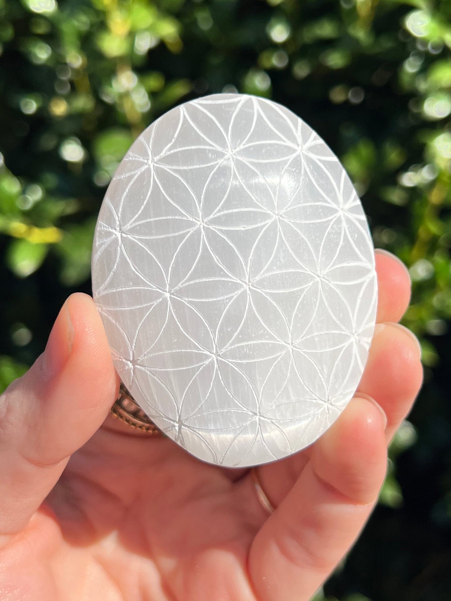 Selenite Flower of Life Palm Stones