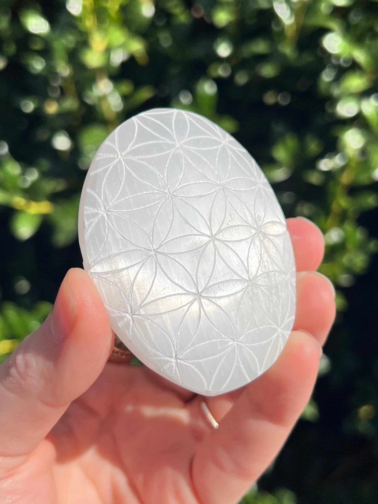 Selenite Flower of Life Palm Stones