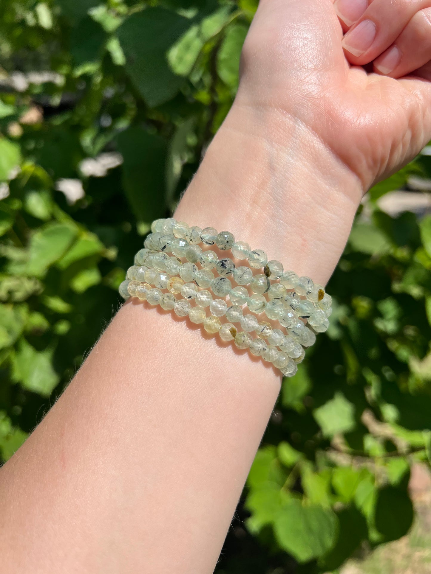 5 mm Faceted Prehnite Beaded Bracelets