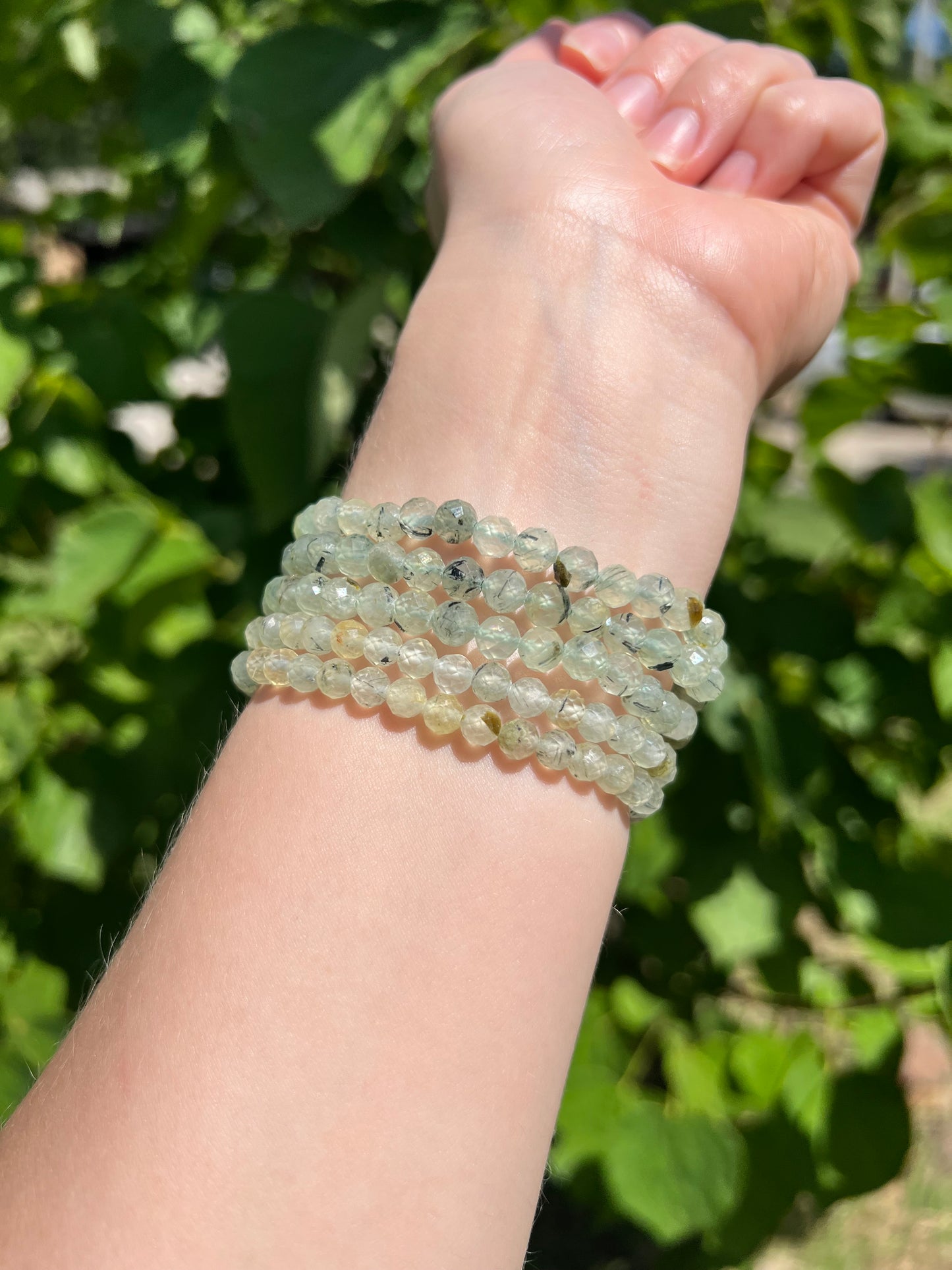 5 mm Faceted Prehnite Beaded Bracelets