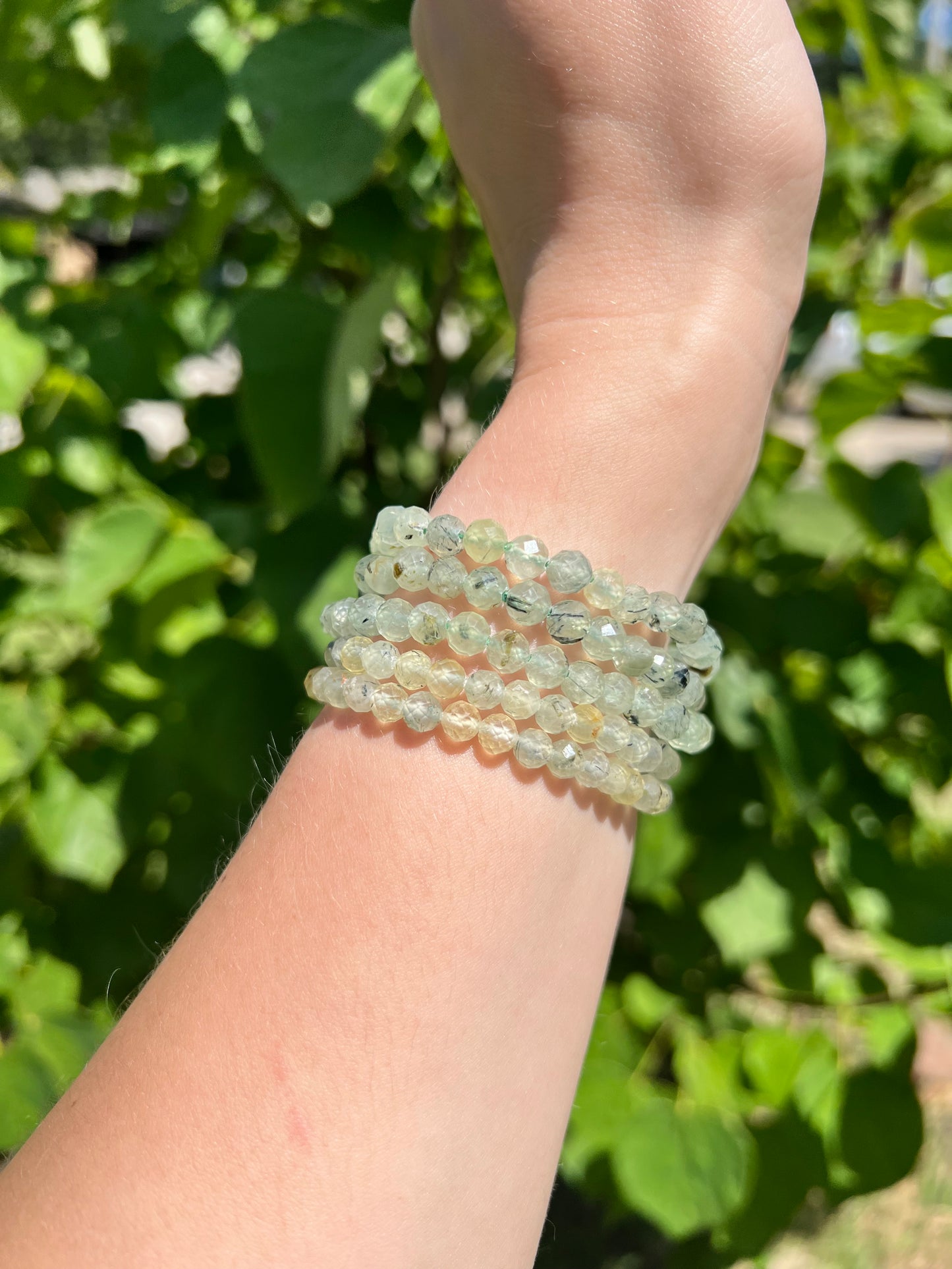 5 mm Faceted Prehnite Beaded Bracelets