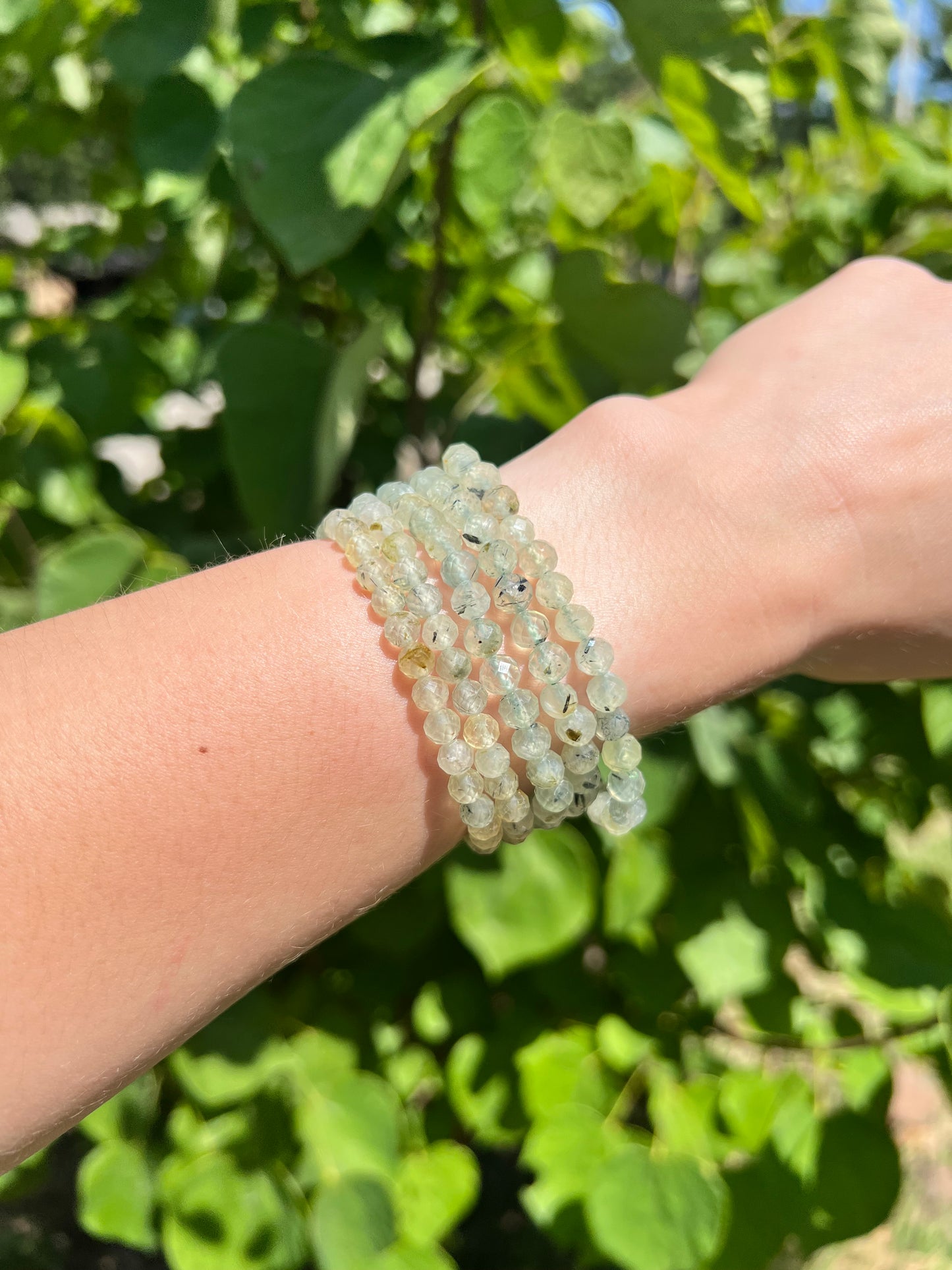5 mm Faceted Prehnite Beaded Bracelets