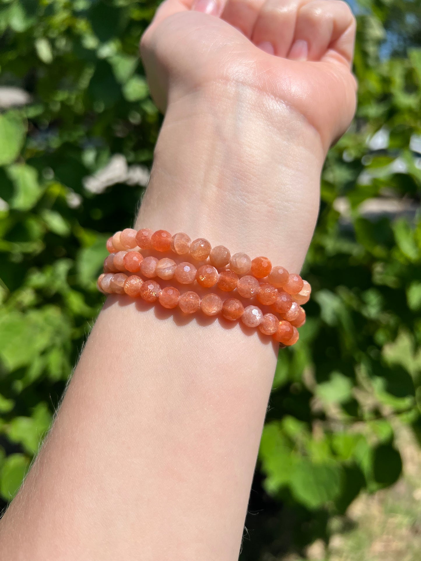 6 mm Faceted Sunstone Beaded Bracelets