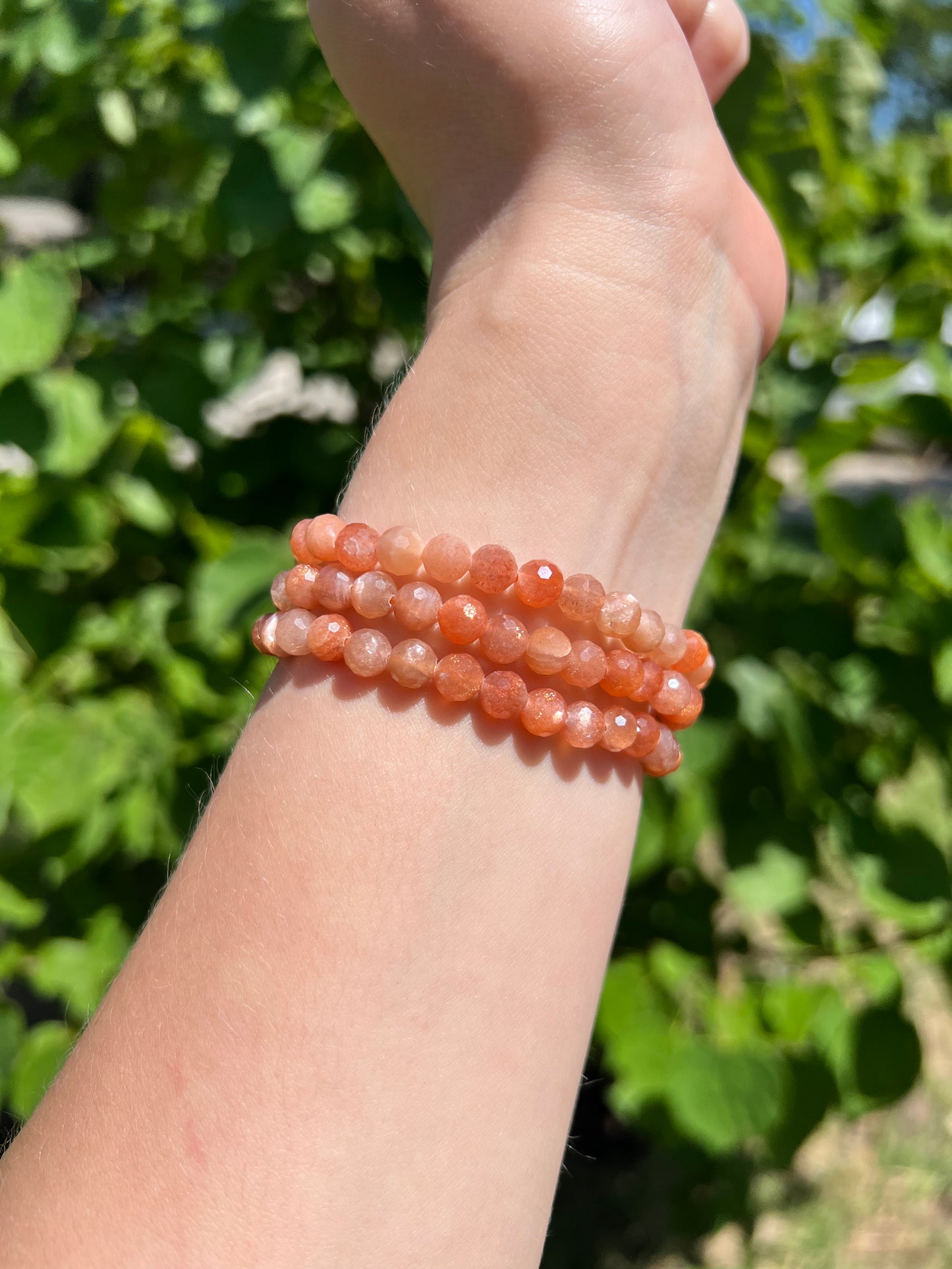 6 mm Faceted Sunstone Beaded Bracelets