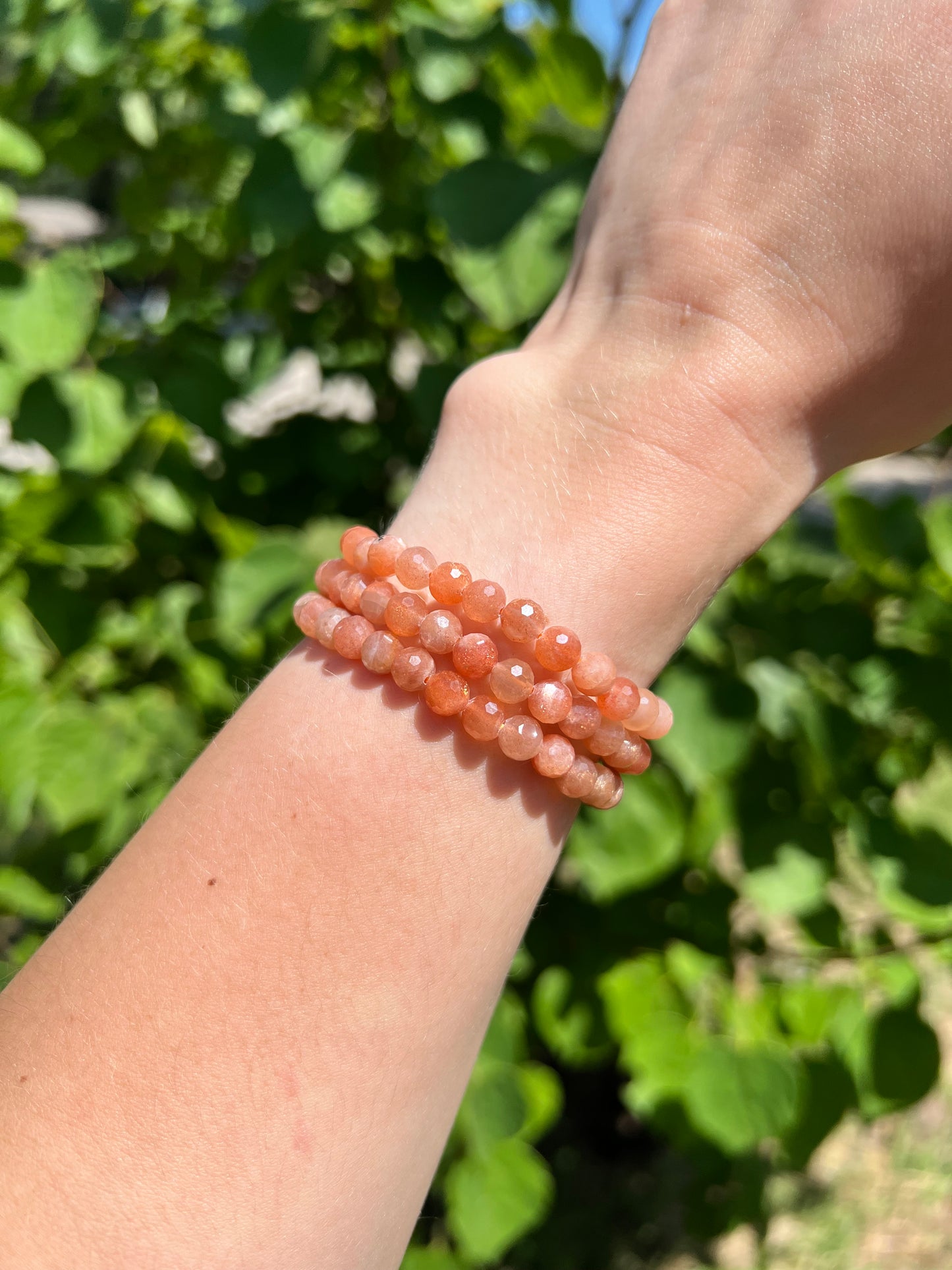 6 mm Faceted Sunstone Beaded Bracelets