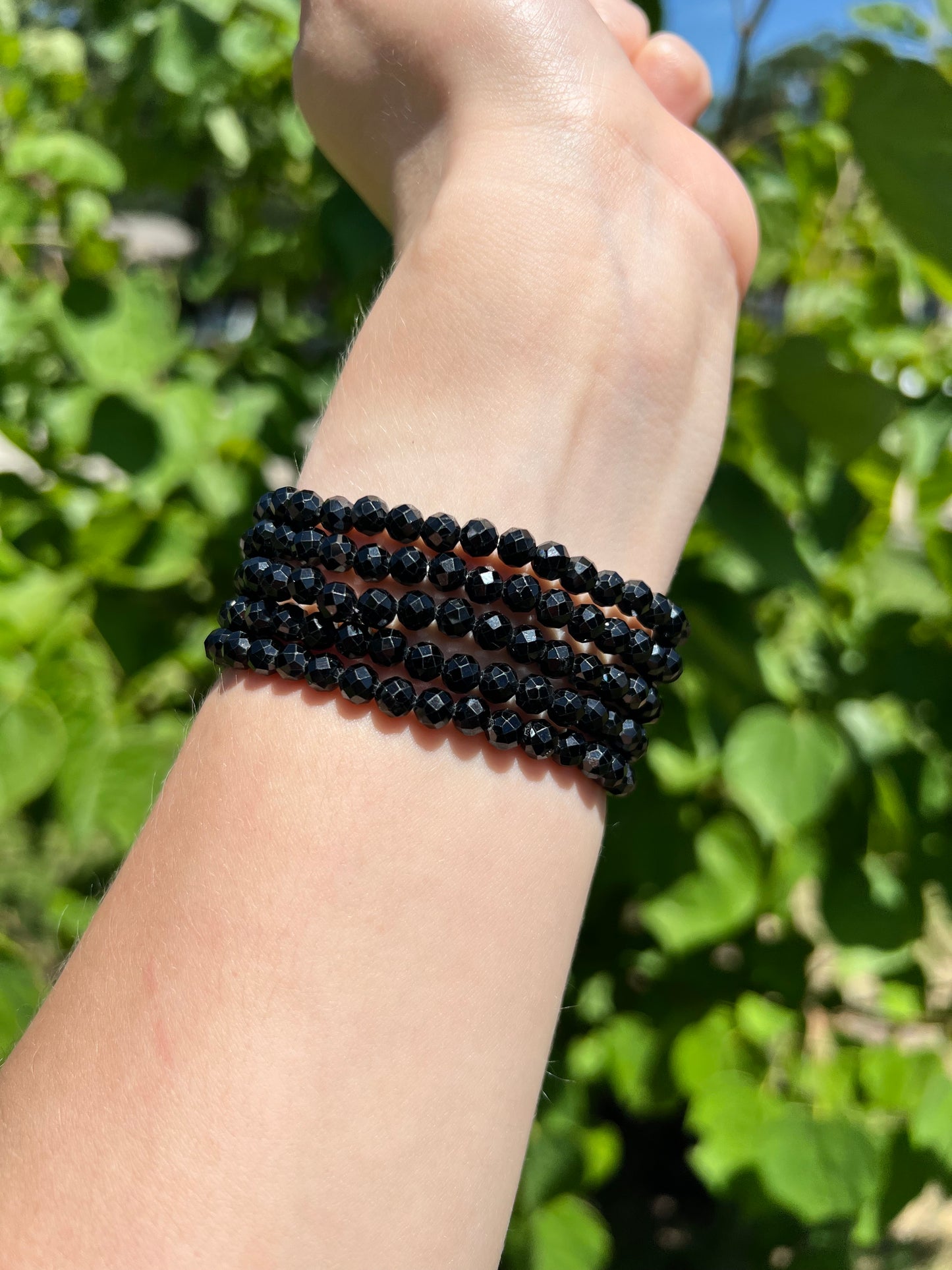5 mm Faceted Black Spinel Beaded Bracelets