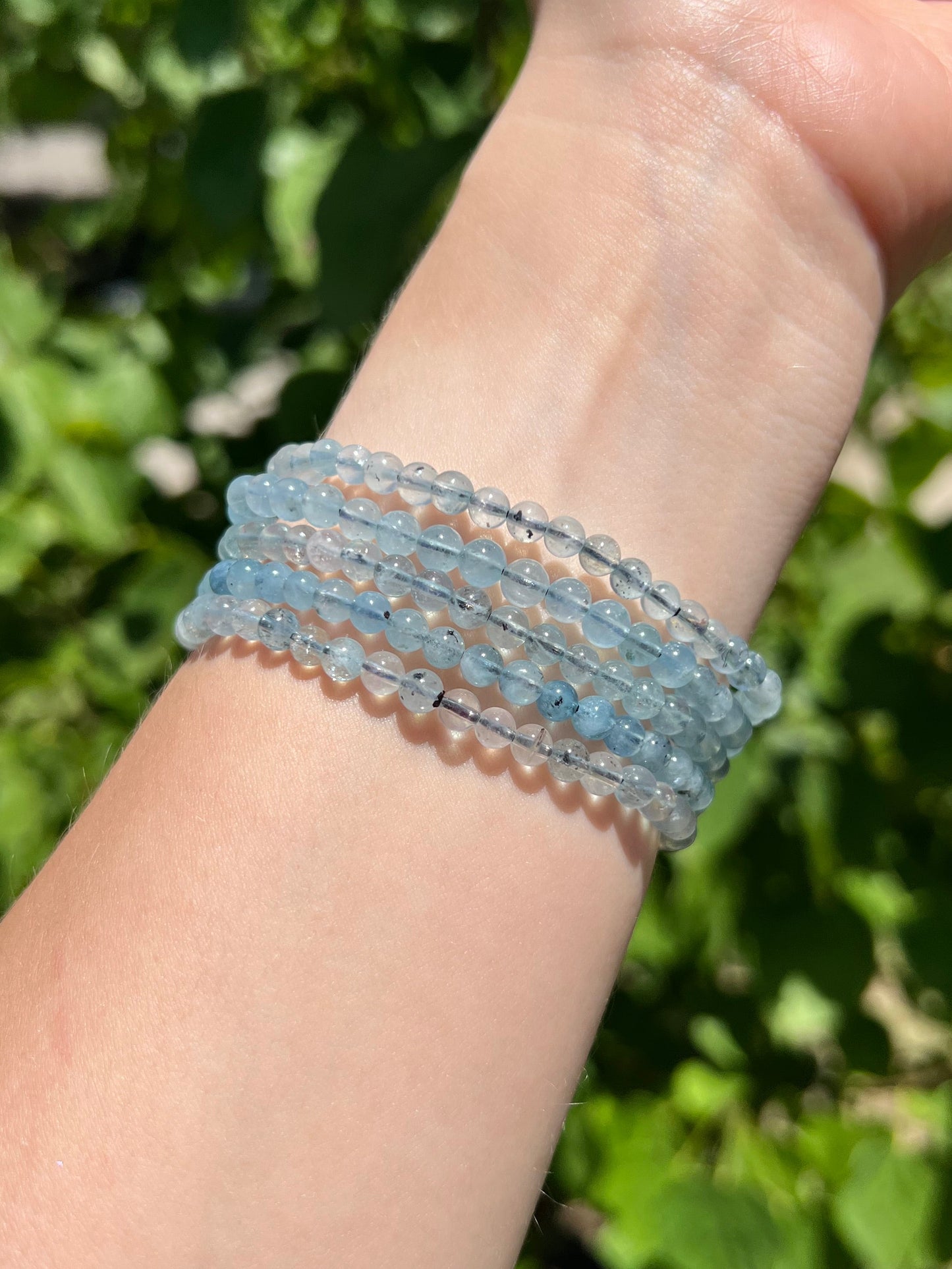 4 mm Aquamarine Beaded Bracelets