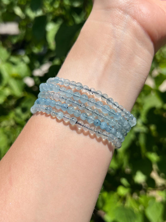 4 mm Aquamarine Beaded Bracelets