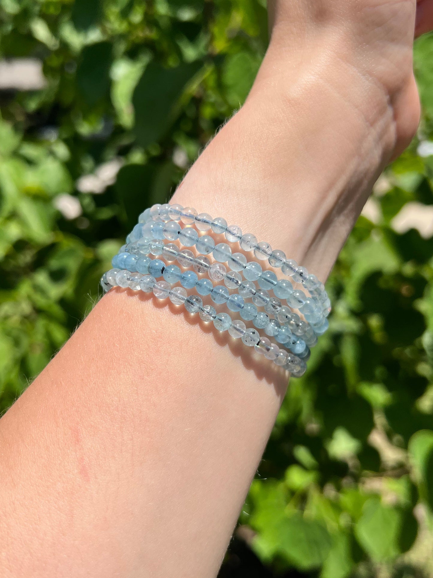 4 mm Aquamarine Beaded Bracelets